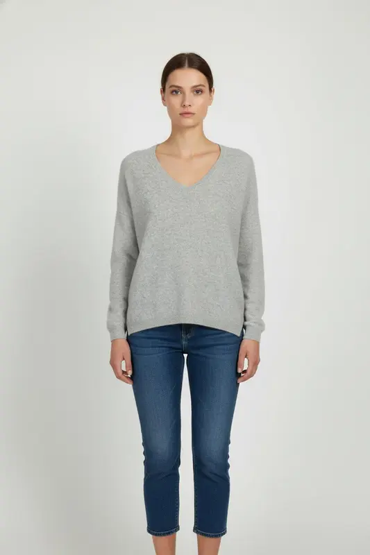 Pull Col V Gris - Taille S/36