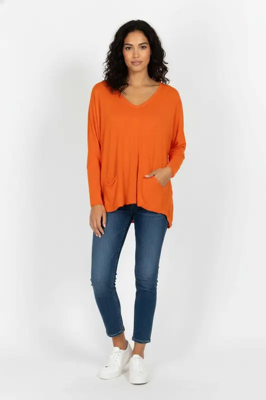 Pull Col V Orange - Taille S/36