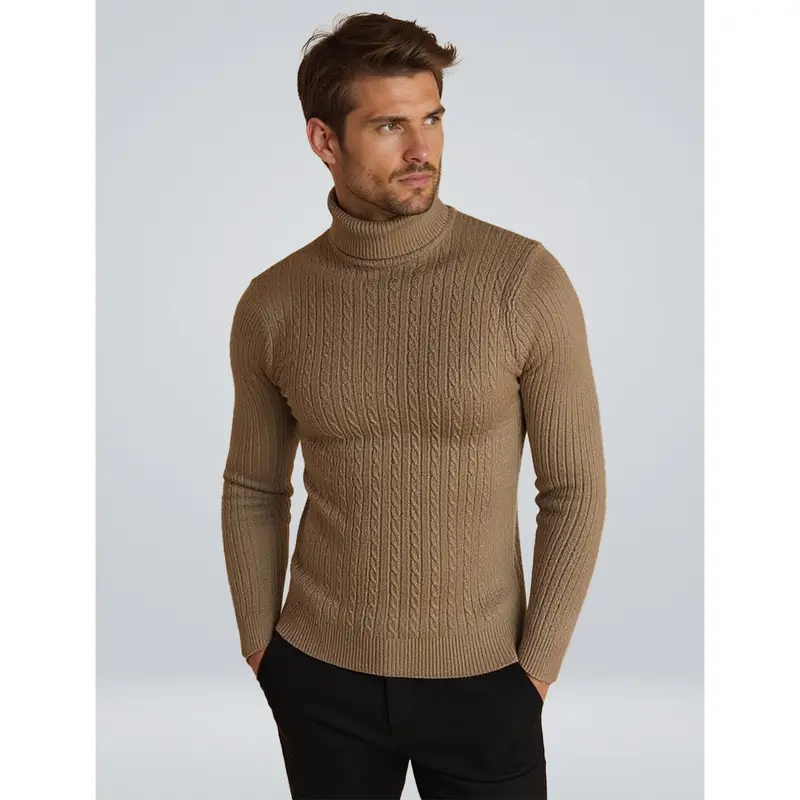 Pull Conrad en maille torsadée à col roulé, chaleur hivernale