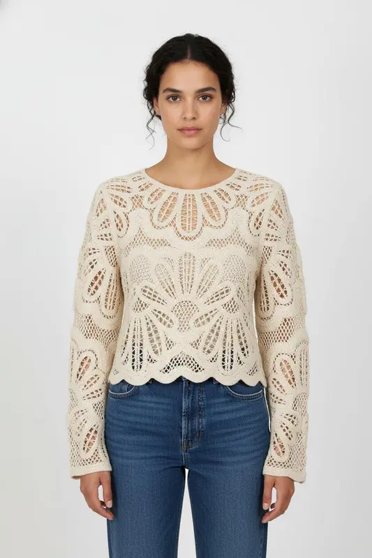 Pull Crochet Beige - Taille L/40