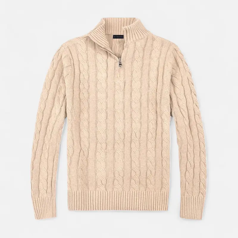 Pull demi-zip homme en coton, col montant classique