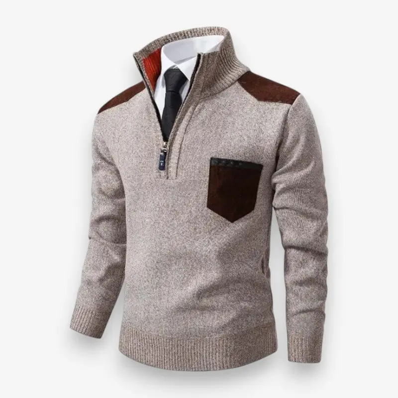 Pull demi-zip manches longues col montant