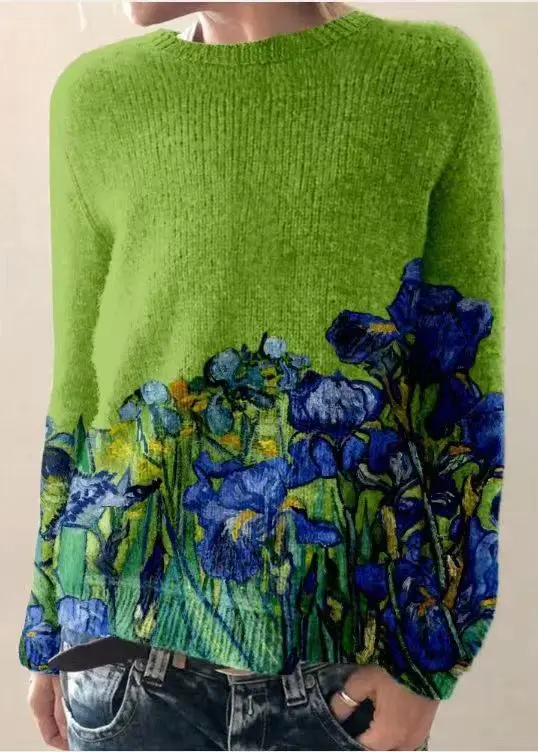 Pull Élégant à Manches Longues avec Imprimé Floral et Col Rond