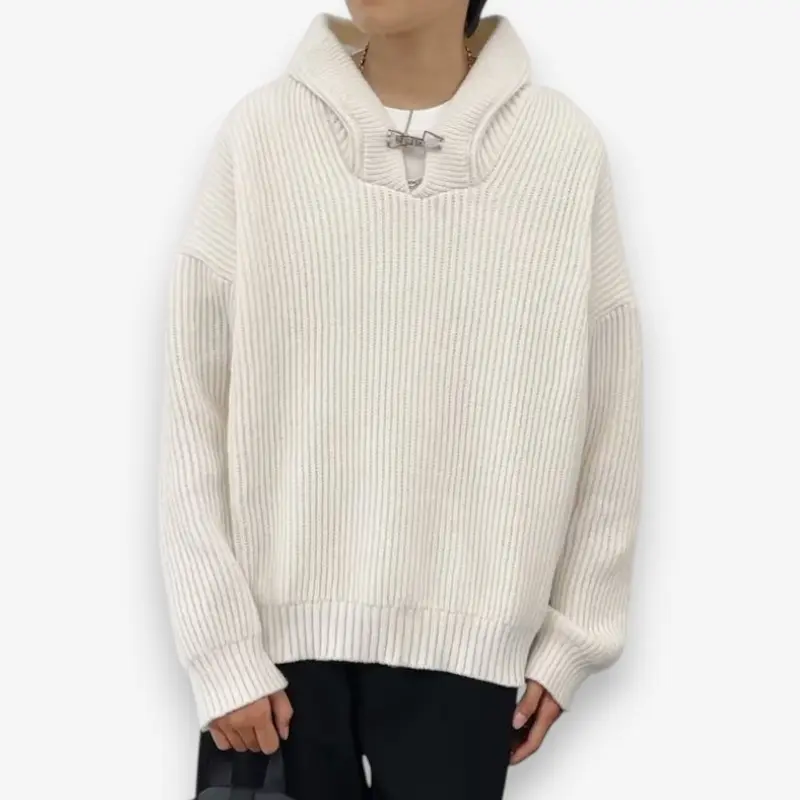 Pull en maille à capuche col montant