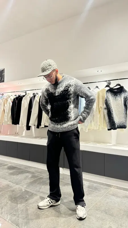 - Pull en Maille Épaisse Noir & Gris