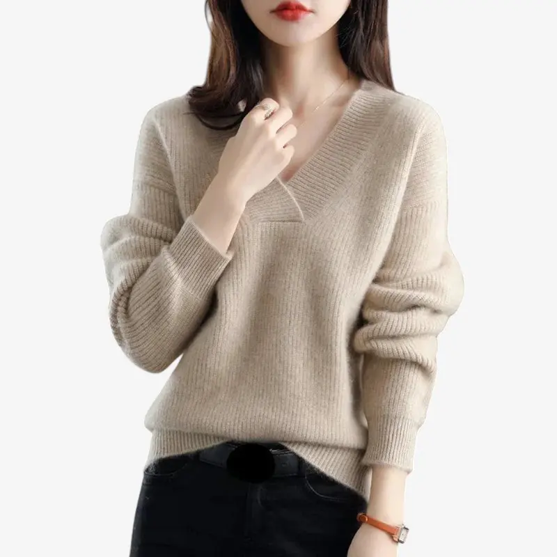 Pull femme à manches longues et col V