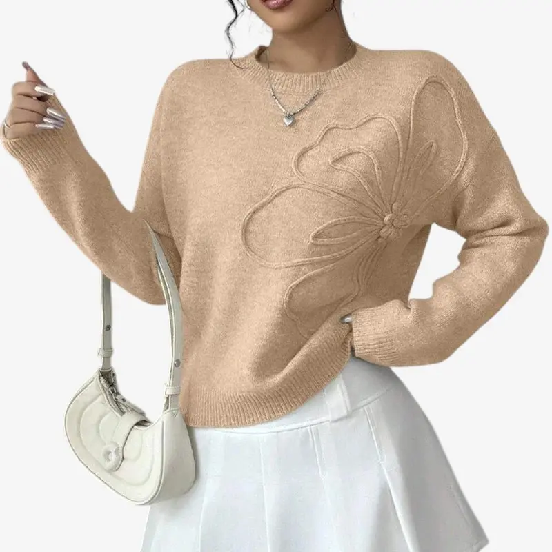 Pull femme àvec manches longues et finitions côtelées
