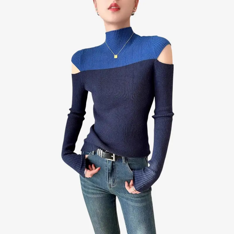 Pull femme col demi-haut épaules dénudées
