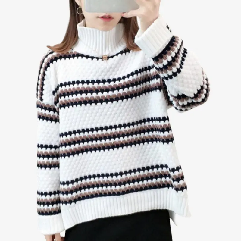 Pull femme col roulé manches longues coupe ample