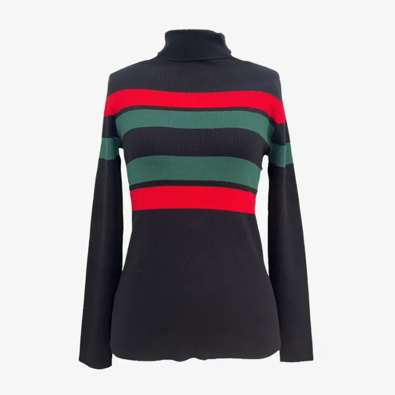 Pull femme col roulé rayé coupe slim manches longues