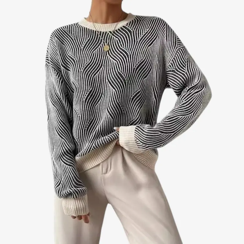 Pull femme imprimé coupe large col rond