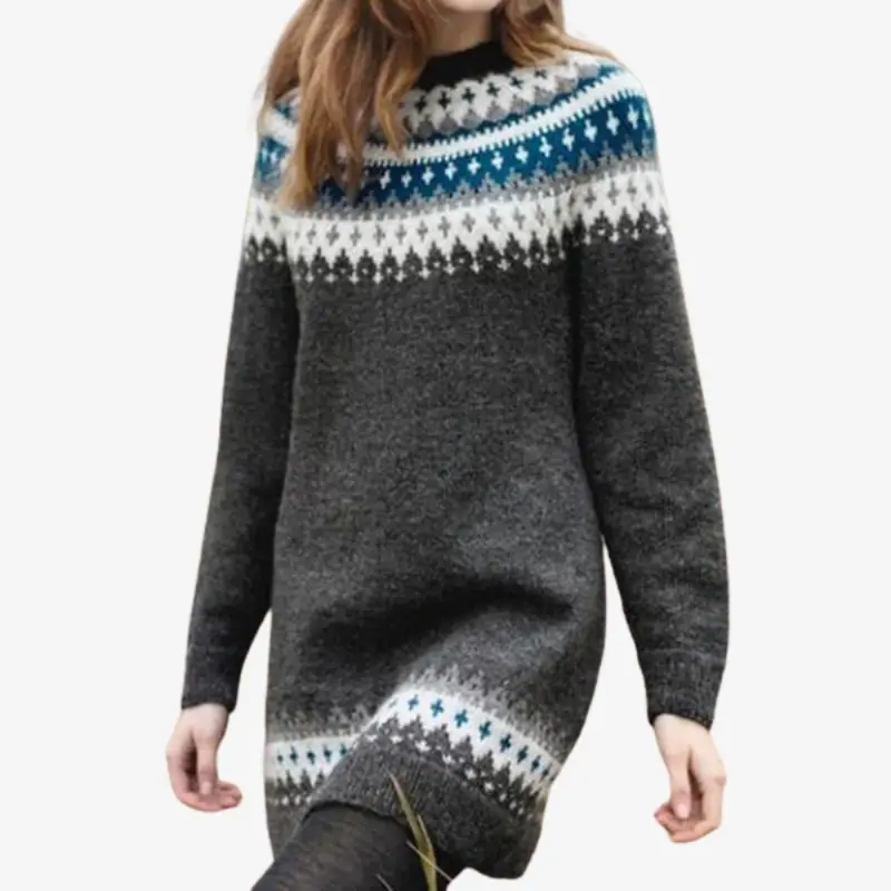 Pull femme imprimé manches longues col rond