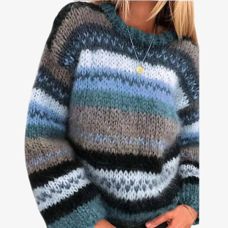 Pull femme imprimé manches longues coupe ample col rond