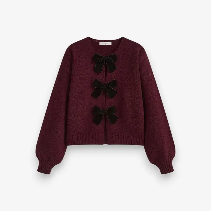 Pull femme manches lanterne col rond avec nœud