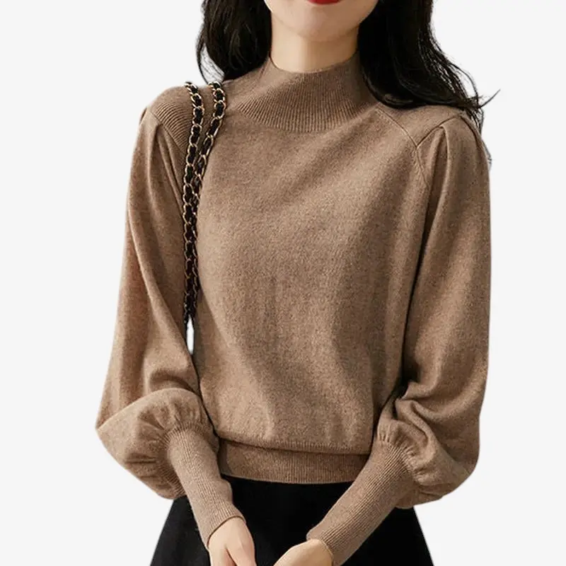 Pull Femme Manches Lanternes à Col Rond