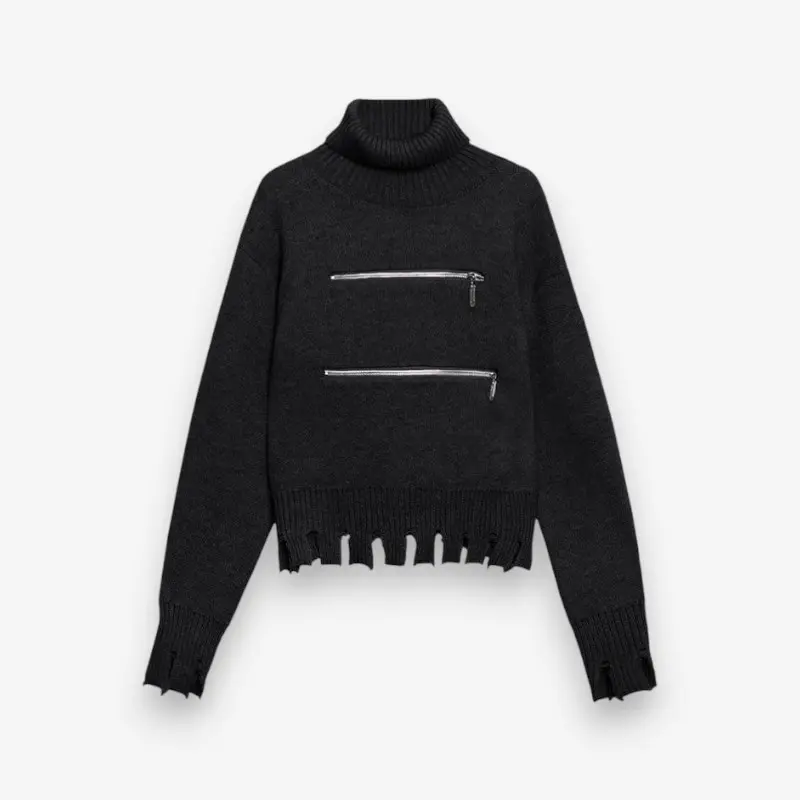 Pull femme manches longues coupe ample col roulé