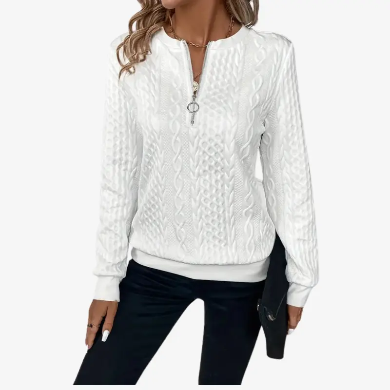 Pull femme manches longues coupe slim avec fermeture éclair col rond
