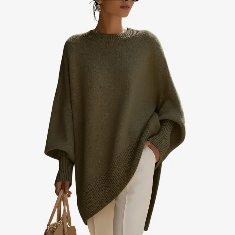 Pull Femme Oversize Manches Longues à Col Rond