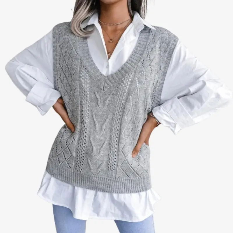 Pull femme sans manches coupe ample col V