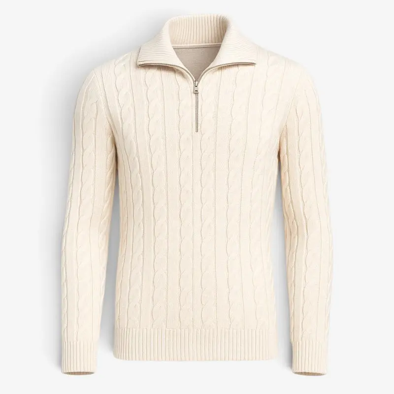 Pull Homme à Col Zippé et Tressé