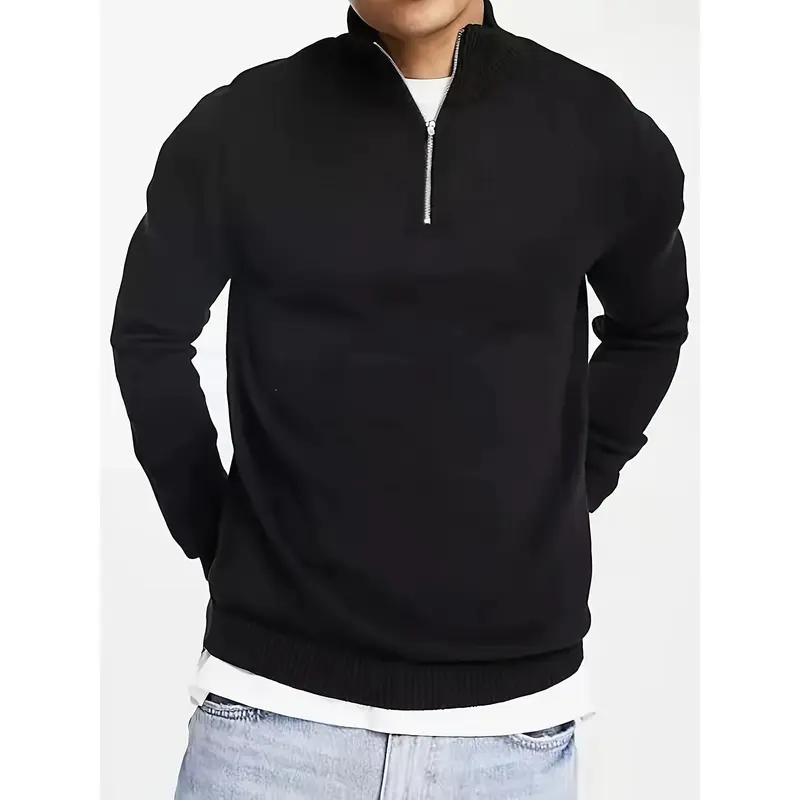 Pull homme à demi-zip et col montant, maille confortable