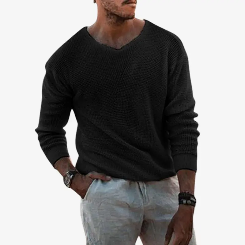 Pull homme ample col V manches longues