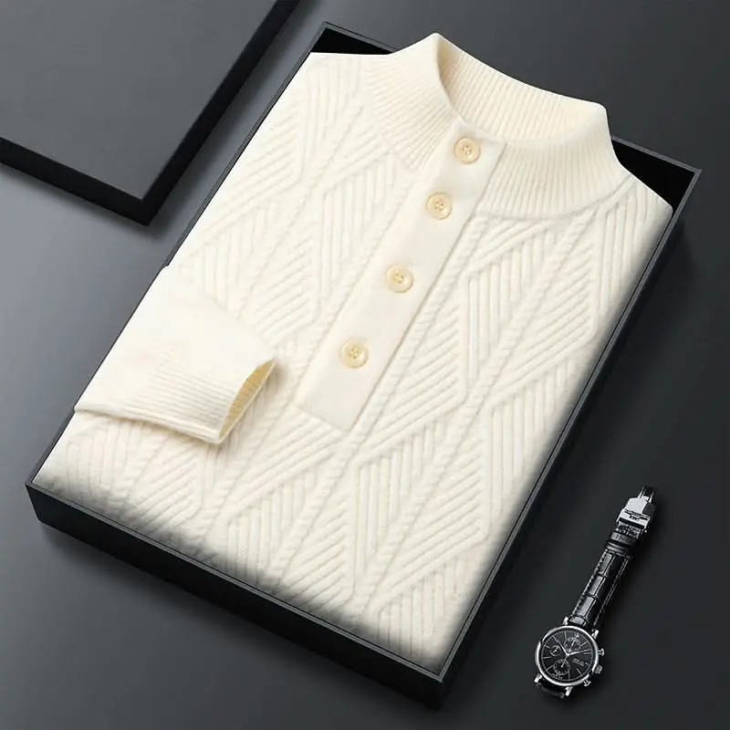 Pull homme Aurevo en laine mérinos à demi-zip, chaleur légère