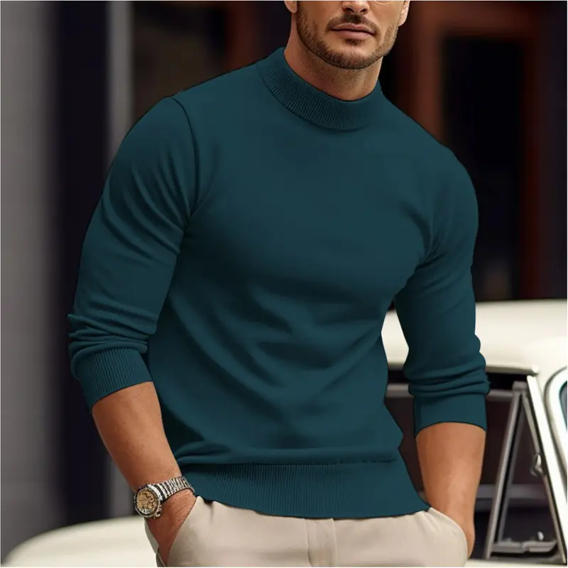 Pull homme col montant slim fit, design uni moderne