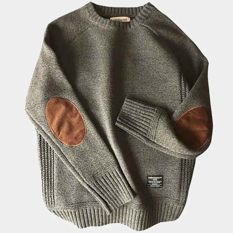 Pull homme col rond à coudières, maille douce et confortable