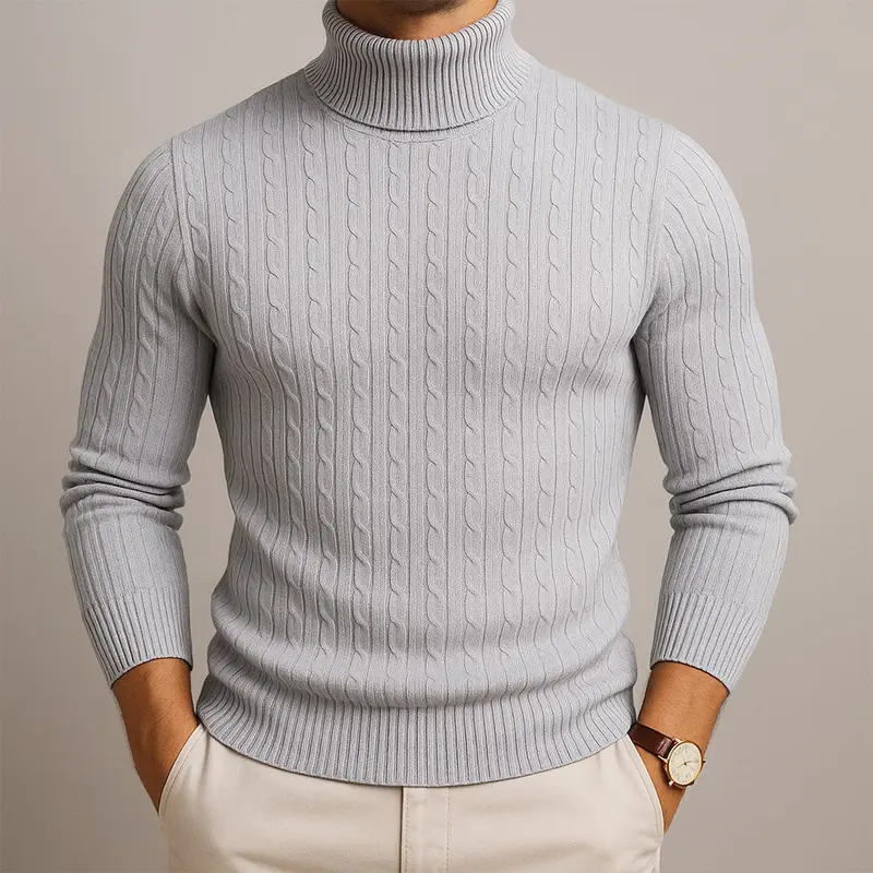 Pull homme col roulé en maille, coupe slim et toucher doux