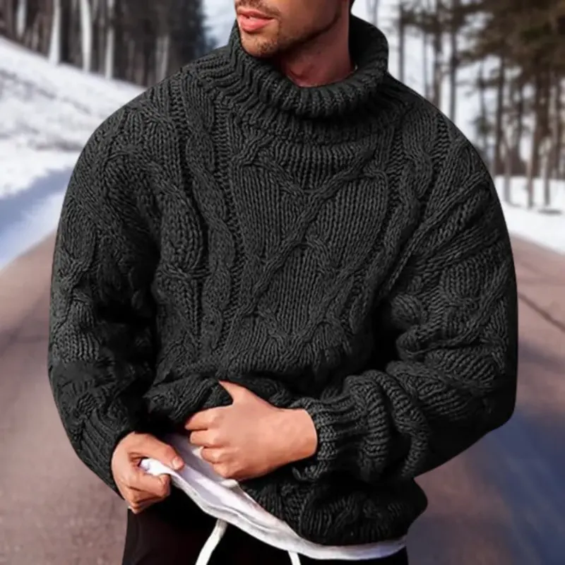 Pull homme col roulé manches longues tricot classique