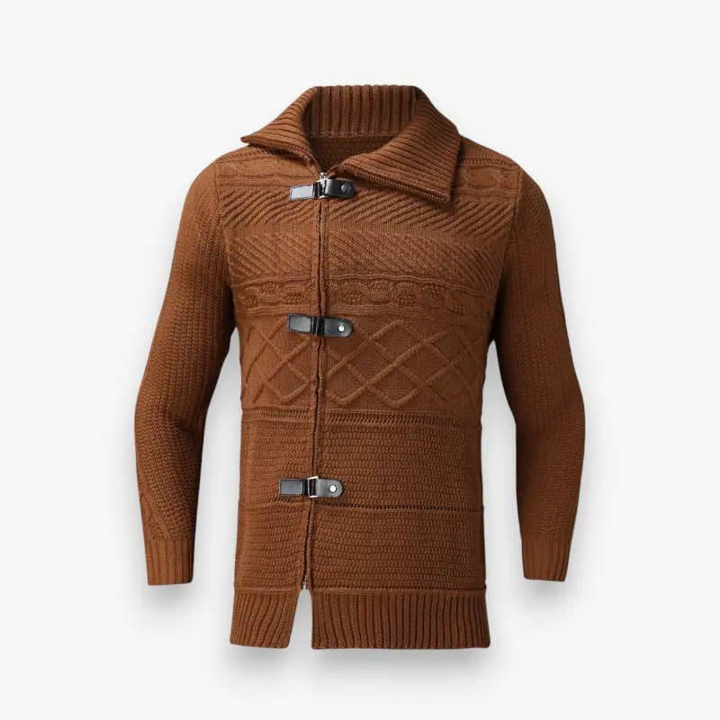 Pull homme col roulé zippé manches longues