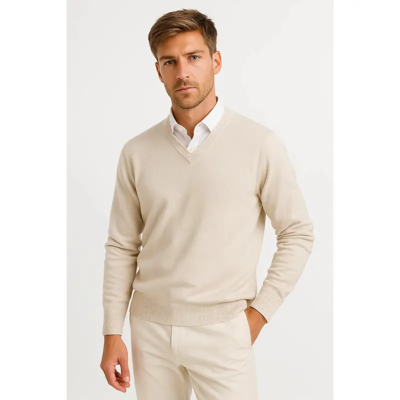 Pull homme col V en laine mélangée, léger et raffiné