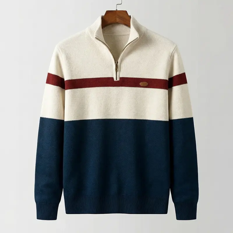 Pull homme Elston en coton à col zippé, chaleur sans volume