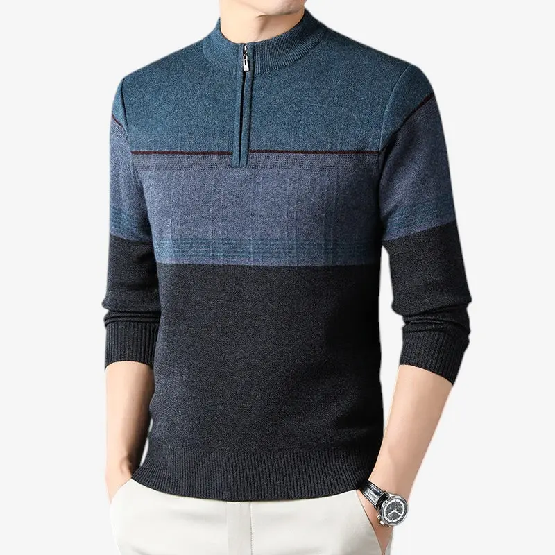 Pull Homme Manches Longues à Col Rond et Demi-Zip
