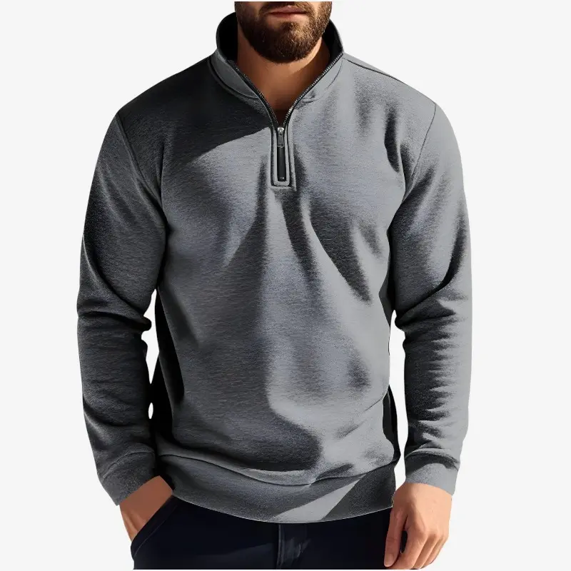 Pull homme manches longues col rond zippé