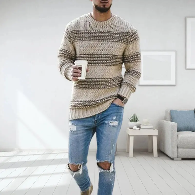 Pull homme manches longues col rond