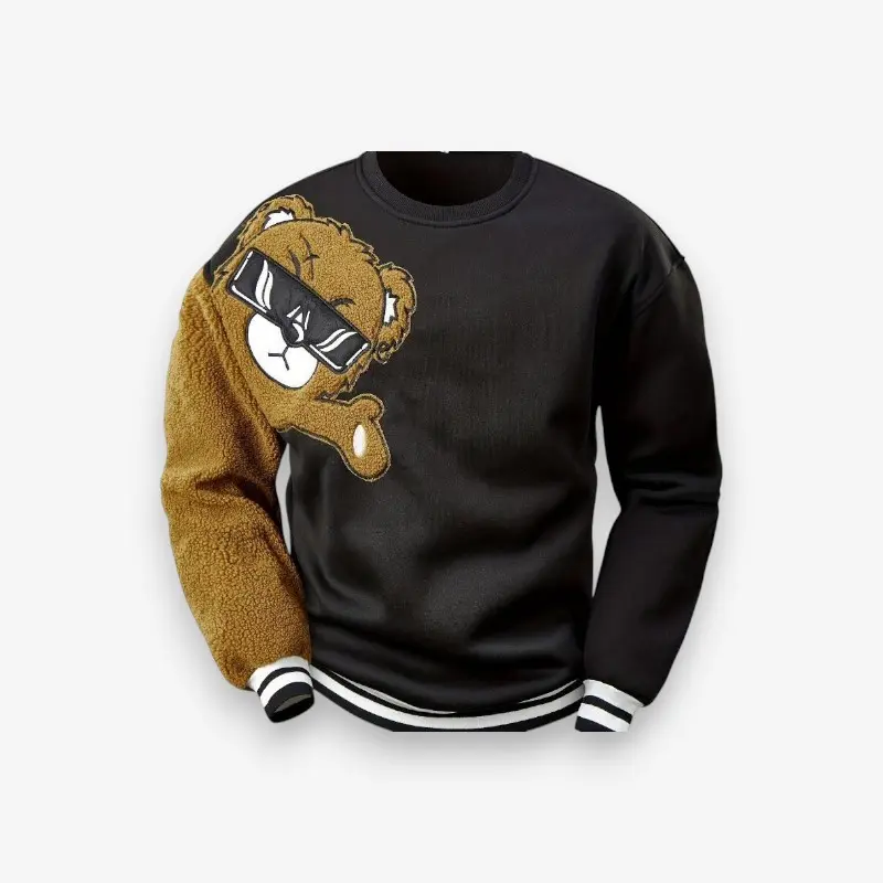 Pull homme motif ours col rond manches longues