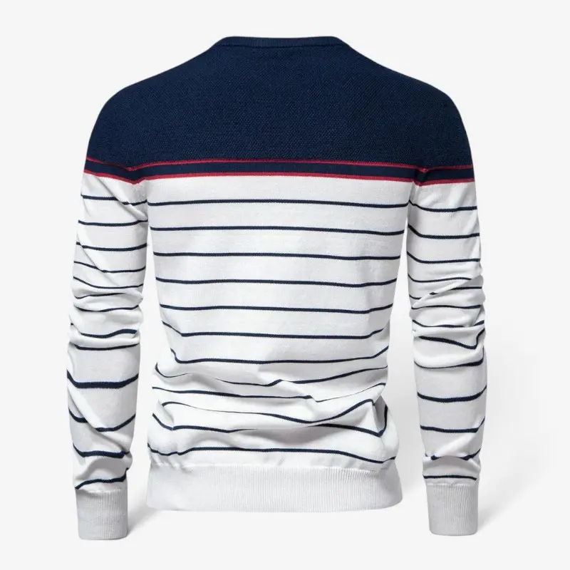 Pull Homme Rayé Manches Longues à Col Rond