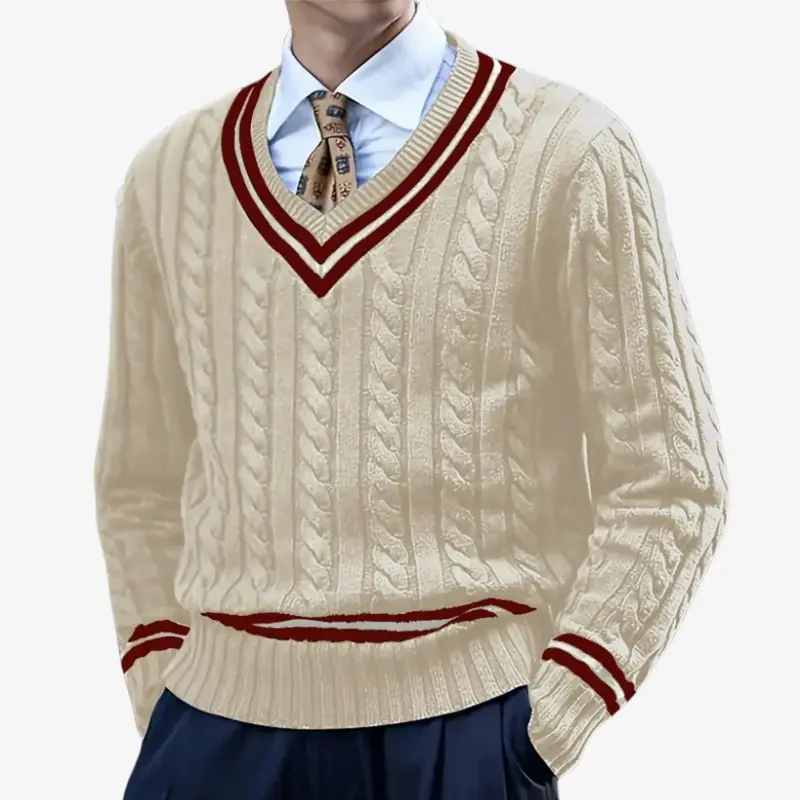 Pull homme slim col V manches longues