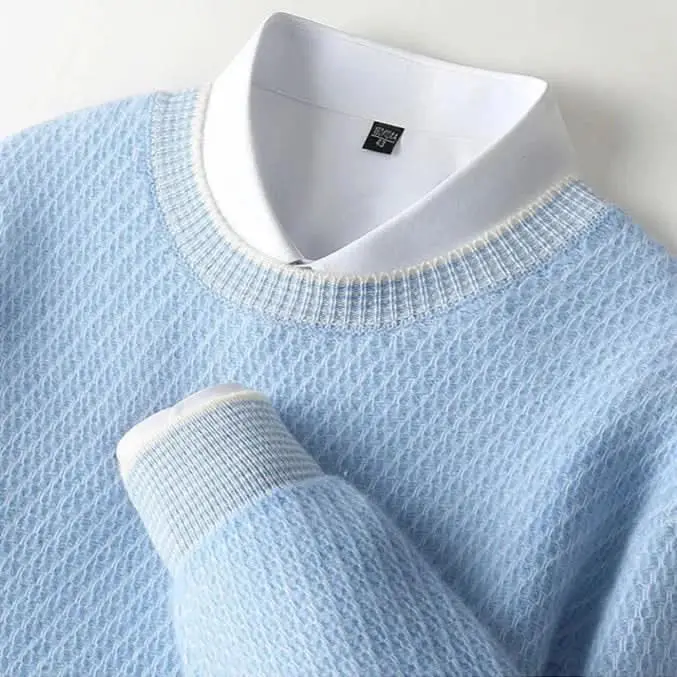 Pull homme Theo en cachemire, maille texturée, liseré contrasté