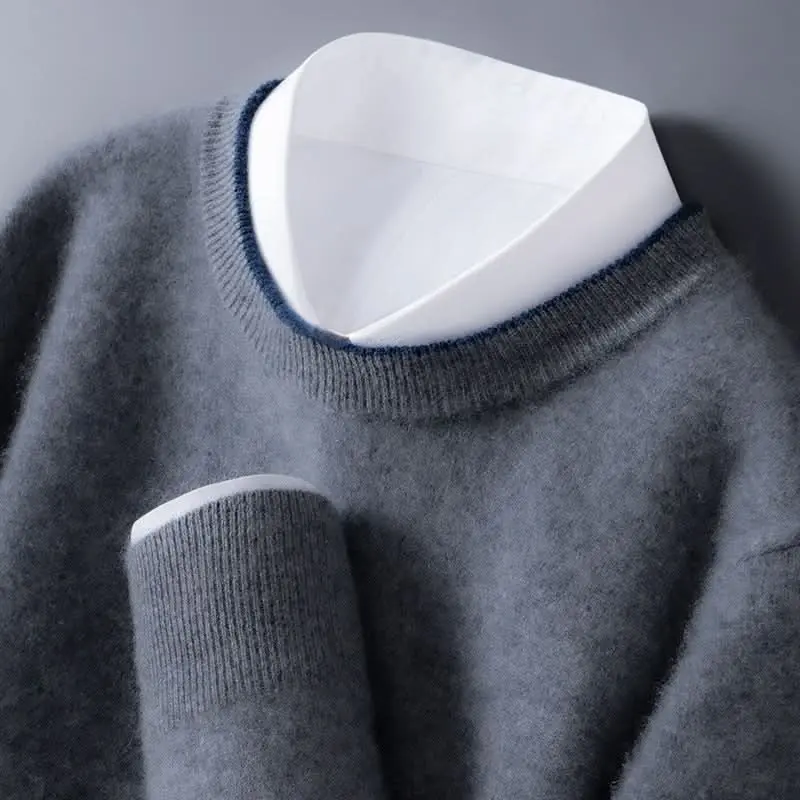 Pull homme Westmere en cachemire, col rond, liseré contrasté