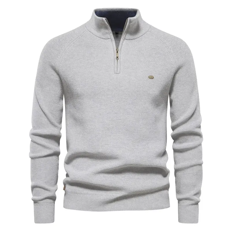 Pull Hugo homme à demi-zip, maille côtelée et col montant
