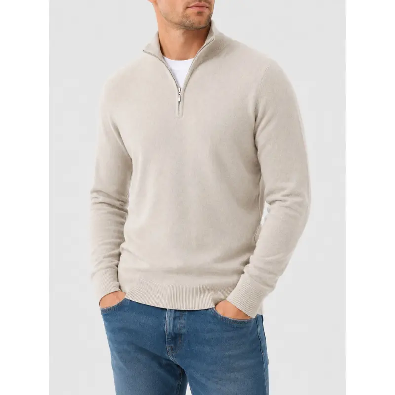 Pull Hugo homme en laine mérinos, col V et détail zippé