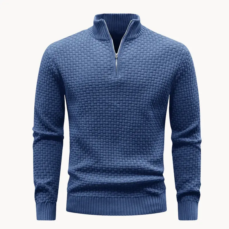 Pull Hugo homme en maille nid d'abeille, col zippé