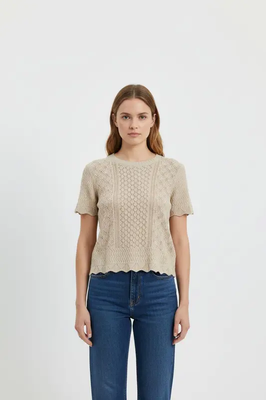 Pull Manches Courtes Beige - Taille L/40