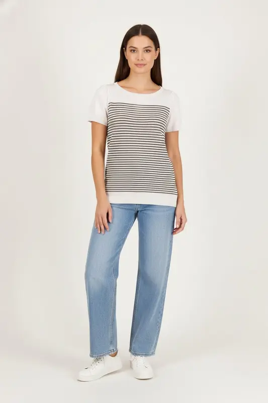 Pull Manches Courtes Blanc et Noir - Taille S/36
