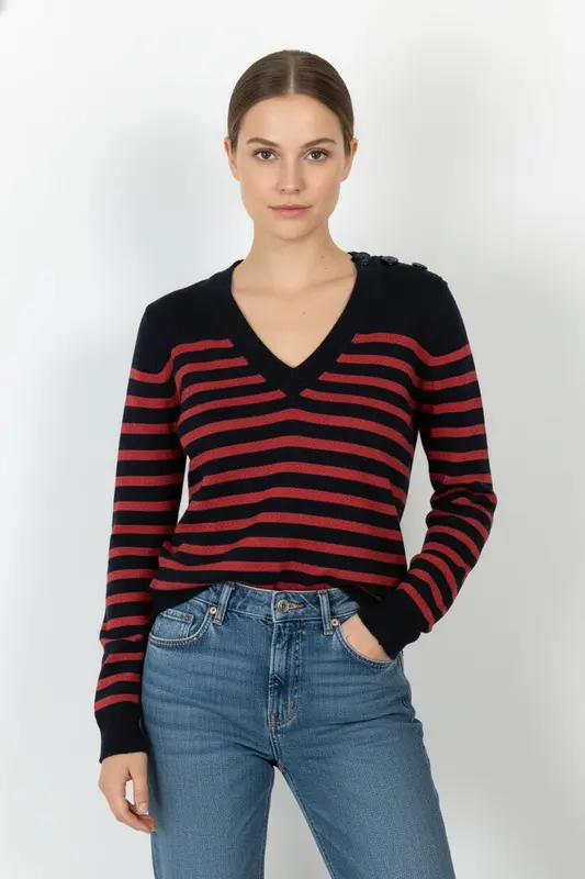 Pull Noir et Rouge - Taille XS/34