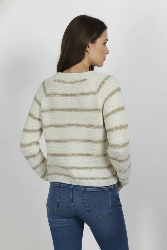 Pull Rayé Beige et Blanc - Taille XS/34