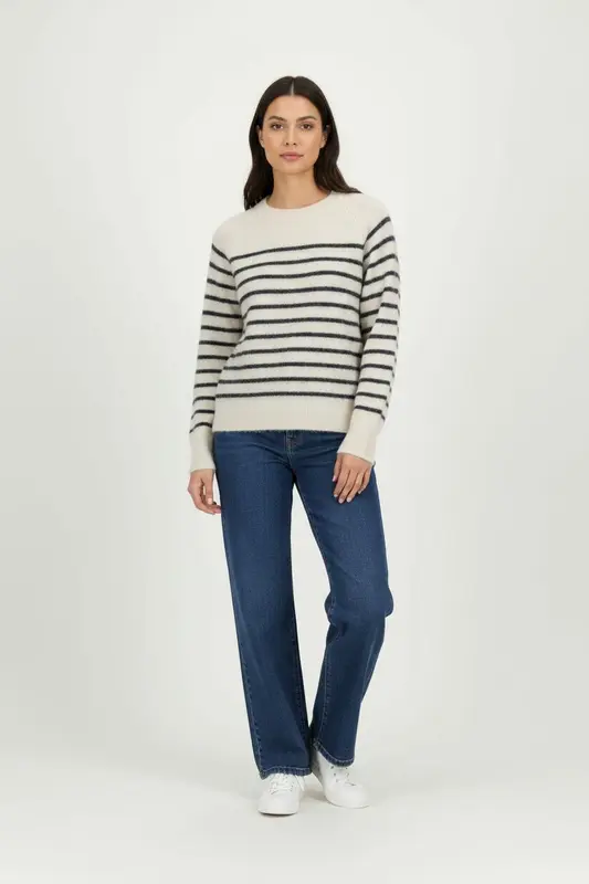 Pull Rayé Beige et Noir - Taille XS/34